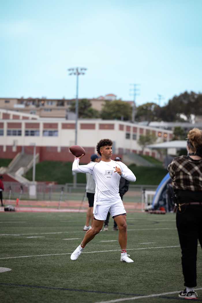 Georgia football commit Dylan Raiola at the 2023 Elite 11 quarterback competition.